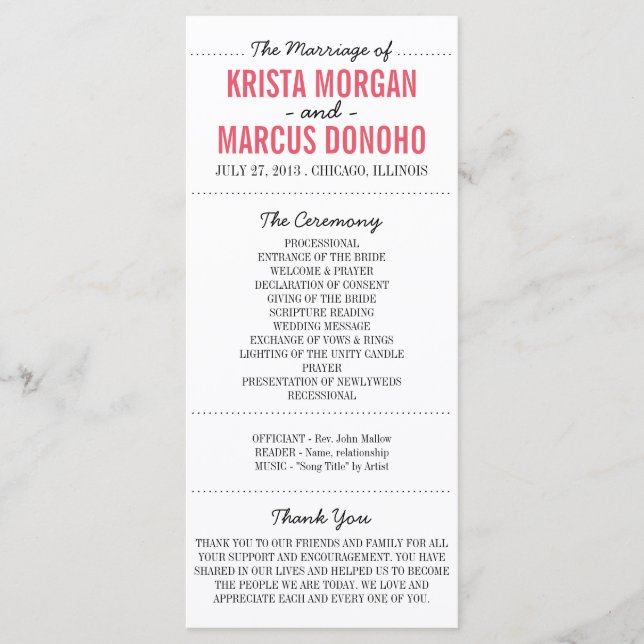 Simple Silhouettes Wedding Program Rack Card (Front)
