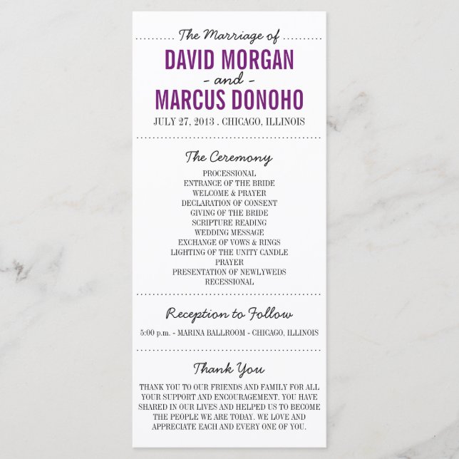 Simple Silhouettes Wedding Program Rack Card (Front)