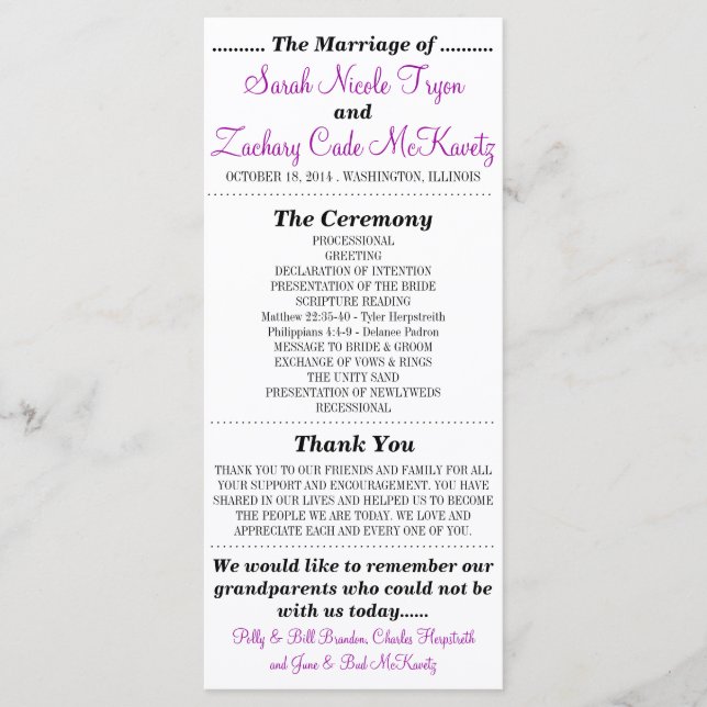 Simple Silhouettes Wedding Program Rack Card (Front)
