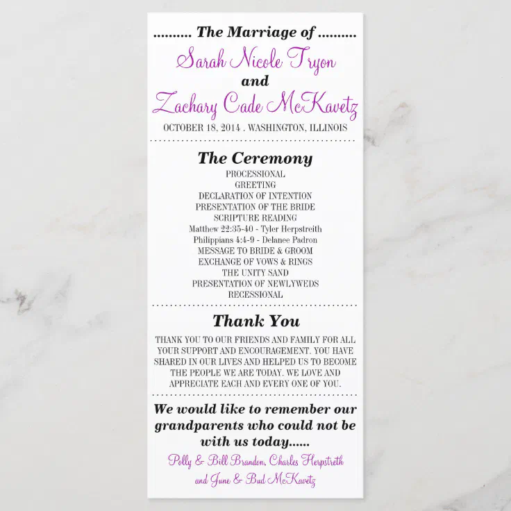 Simple Silhouettes Wedding Program Rack Card | Zazzle