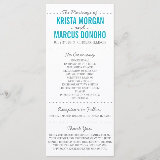Simple Silhouettes Wedding Program Rack Card (Front)