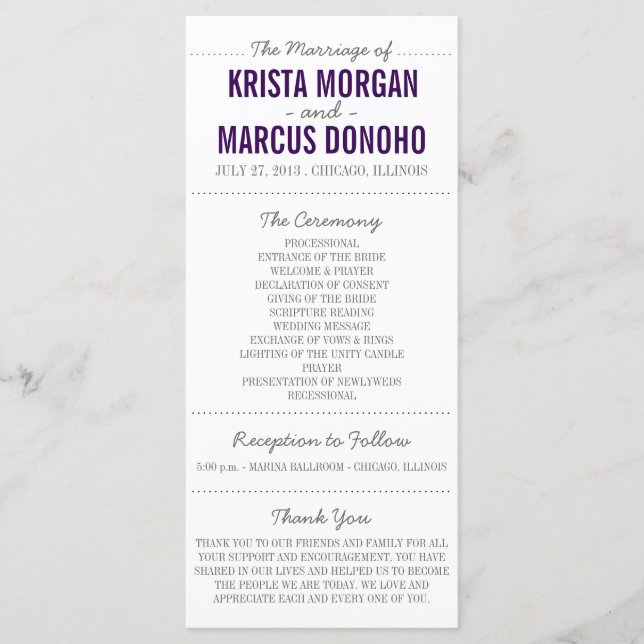 Simple Silhouettes Wedding Program Rack Card (Front)