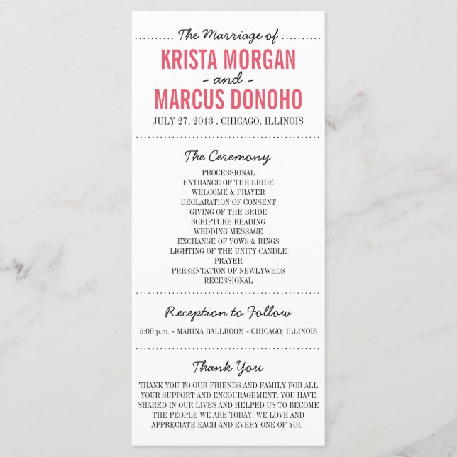 Simple Silhouettes Wedding Program Rack Card (Front)