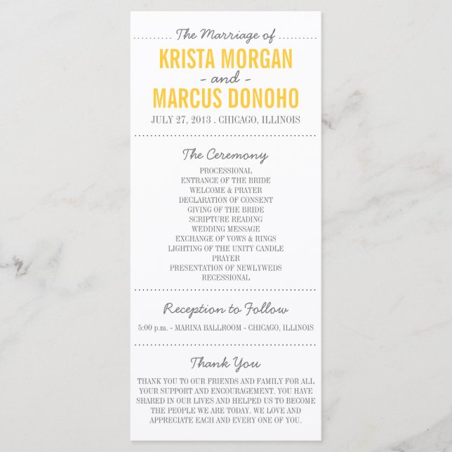 Simple Silhouettes Wedding Program Rack Card -Grey (Front)