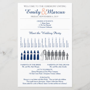 Simple Silhouettes Wedding Program with Timeline
