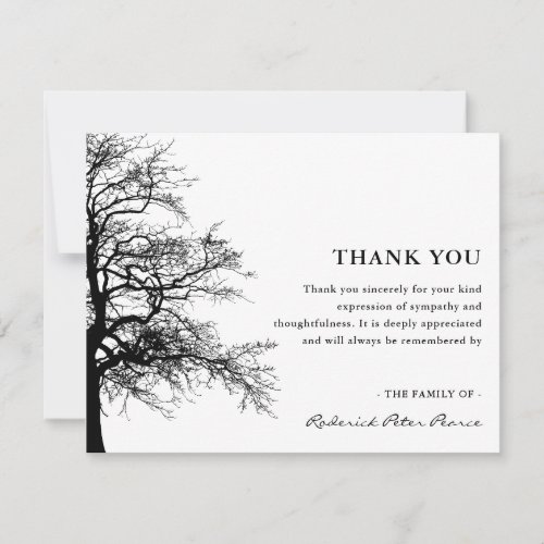 Simple Silhoutte Tree  Sympathy Funeral Thank You Card