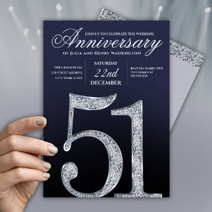 Simple Silver 51st Wedding Anniversary  Invitation