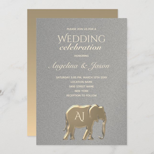 Simple Silver and Gold Wedding Invitation (Front/Back)