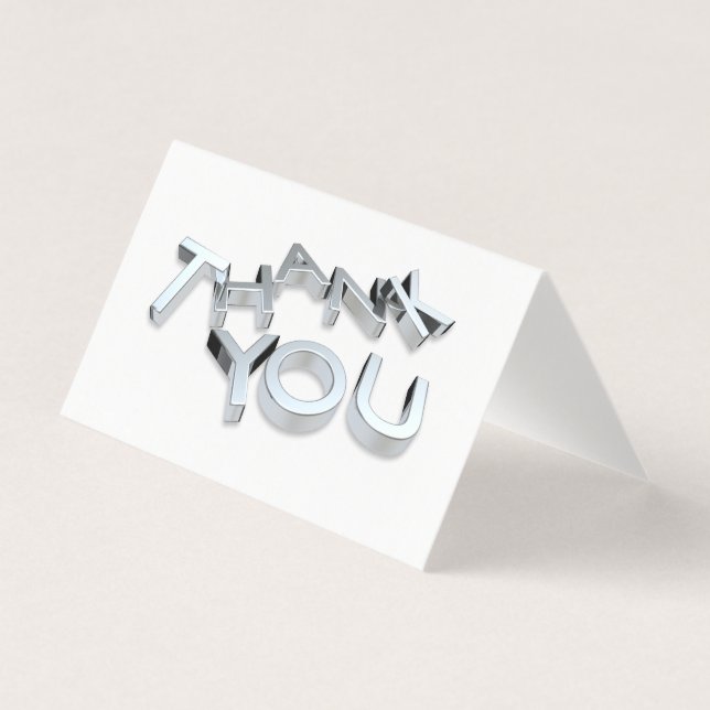 Simple Silver and White Mini Thank You Cards (Front)