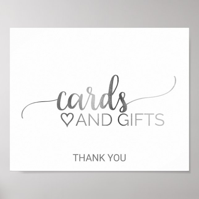 Simple Silver Calligraphy Cards and Gifts Sign (Front)