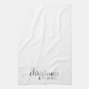 Simple Silver Calligraphy Christmas Kitchen Towel