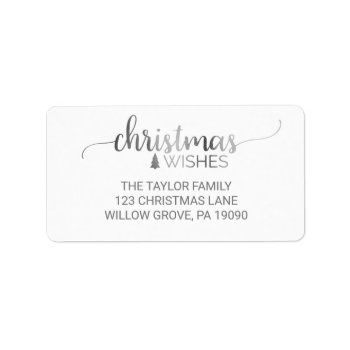 Simple Silver Calligraphy Christmas Label by ChristmasPaperCo at Zazzle