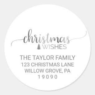 Simple Silver Calligraphy Christmas Return Address Classic Round Sticker
