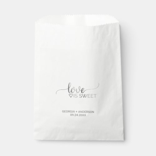 Simple Silver Calligraphy Love is Sweet Wedding Favor Bag