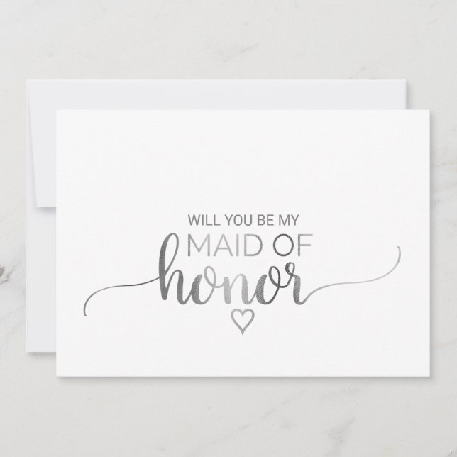 Simple Silver Calligraphy Maid Of Honor Proposal Invitation (Front)