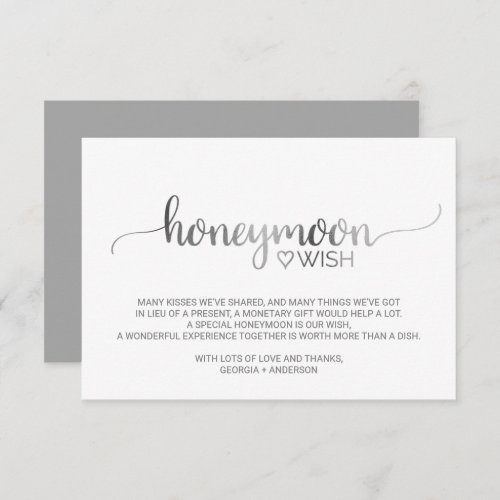 Simple Silver Calligraphy Wedding Honeymoon Wish Enclosure Card