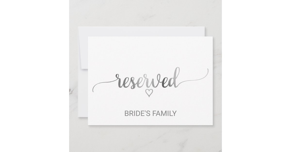 Reserved. Sign Silver Simple Silver Calligraphy Wedding Reserved Sign Invitation | Zazzle