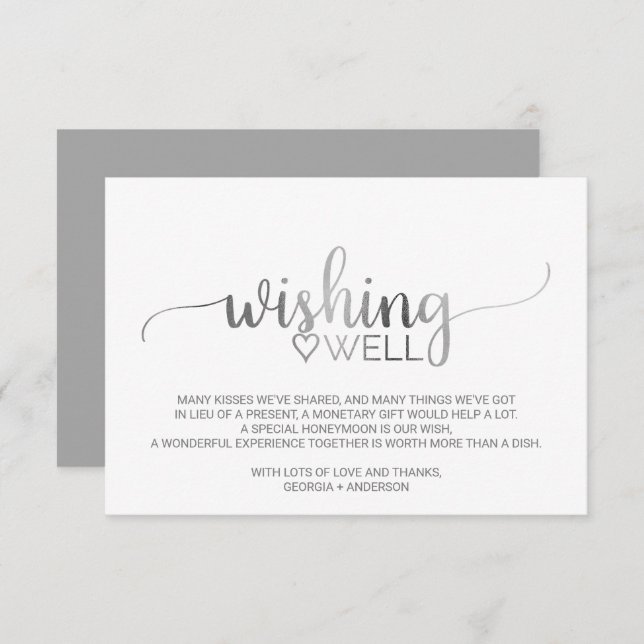 Simple Silver Calligraphy Wedding Wishing Well Enclosure Card (Front/Back)