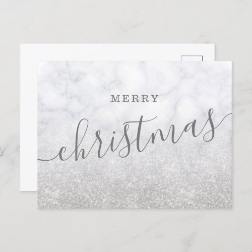 Simple Silver Christmas Holidays Glitter Marble  Holiday Postcard