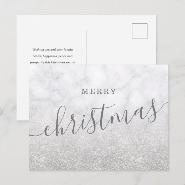Simple Silver Christmas Holidays Glitter Marble  Holiday Postcard (Front/Back)