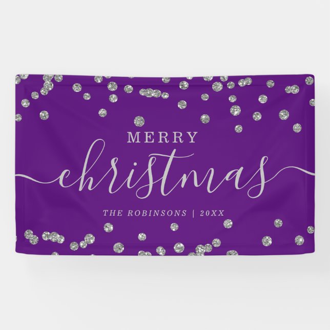 Simple Silver Christmas Holidays Glitter Purple Banner (Horizontal)