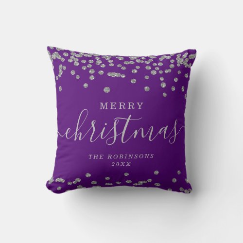 Simple Silver Christmas Holidays Glitter Purple Throw Pillow