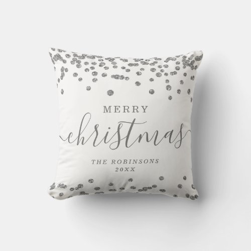 Simple Silver Christmas Holidays Glitter White Throw Pillow
