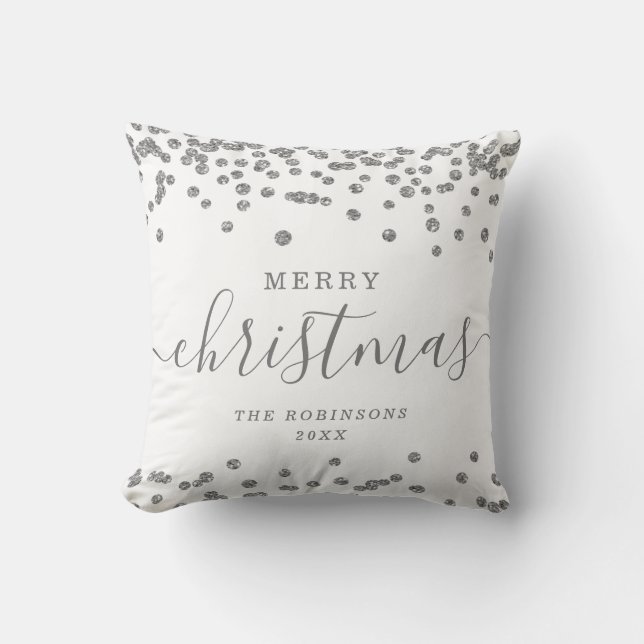 Simple Silver Christmas Holidays Glitter White Throw Pillow (Front)