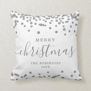 Simple Silver Christmas Holidays Glitter White Throw Pillow