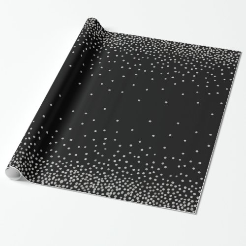 Simple Silver Confetti Over Black Holiday Style Wrapping Paper