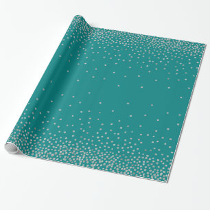 Simple Silver Confetti Over Teal Festive Wrapping Paper