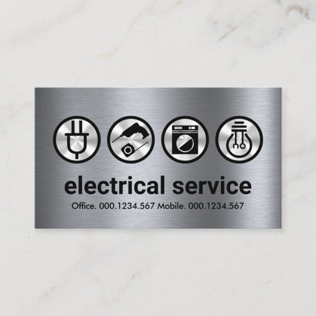 Simple Silver Electrical Icons Electric Business Card (Front)