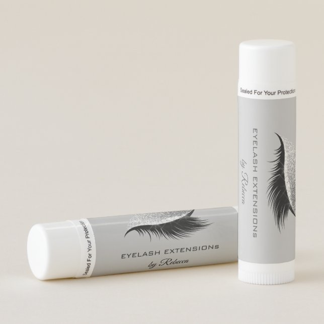 Simple Silver Eyelash Glitter Sparkle Beauty Salon Lip Balm (Front)