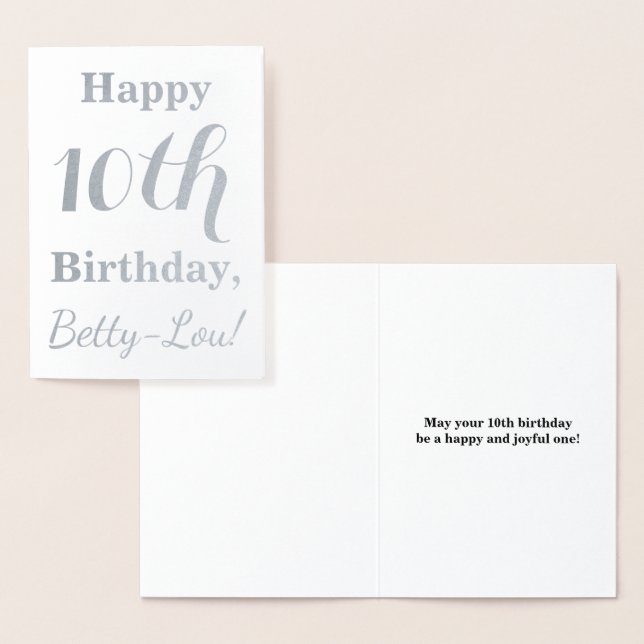 Simple Silver Foil 10th Birthday + Custom Name Card (Display)