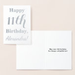 [ Thumbnail: Simple Silver Foil 11th Birthday + Custom Name Foil Card ]