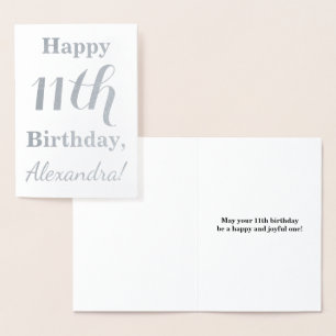 Simple Silver Foil 11th Birthday + Custom Name Foil Card