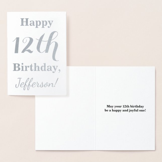 Simple Silver Foil 12th Birthday + Custom Name Foil Card (Display)