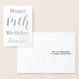 Simple Silver Foil 14th Birthday + Custom Name Foil Card