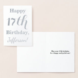 Simple Silver Foil 17th Birthday + Custom Name Card