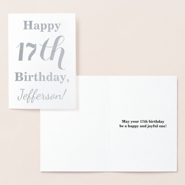 Simple Silver Foil 17th Birthday + Custom Name Foil Card (Display)
