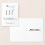 [ Thumbnail: Simple Silver Foil 1st Birthday + Custom Name Foil Card ]