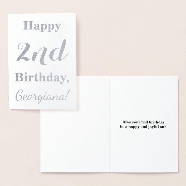 Simple Silver Foil 2nd Birthday + Custom Name Card (Display)