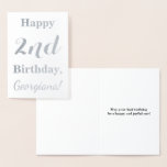 [ Thumbnail: Simple Silver Foil 2nd Birthday + Custom Name Foil Card ]