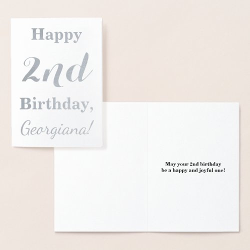 Simple Silver Foil 2nd Birthday  Custom Name Foil Card