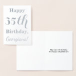 [ Thumbnail: Simple Silver Foil 35th Birthday + Custom Name Foil Card ]