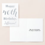 [ Thumbnail: Simple Silver Foil 40th Birthday + Custom Name Foil Card ]