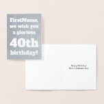[ Thumbnail: Simple Silver Foil 40th Birthday Greeting Card ]