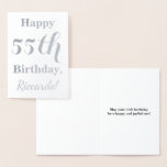 [ Thumbnail: Simple Silver Foil 55th Birthday + Custom Name Foil Card ]