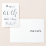 [ Thumbnail: Simple Silver Foil 60th Birthday + Custom Name Foil Card ]