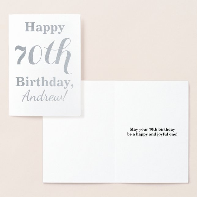 Simple Silver Foil 70th Birthday + Custom Name Card (Display)